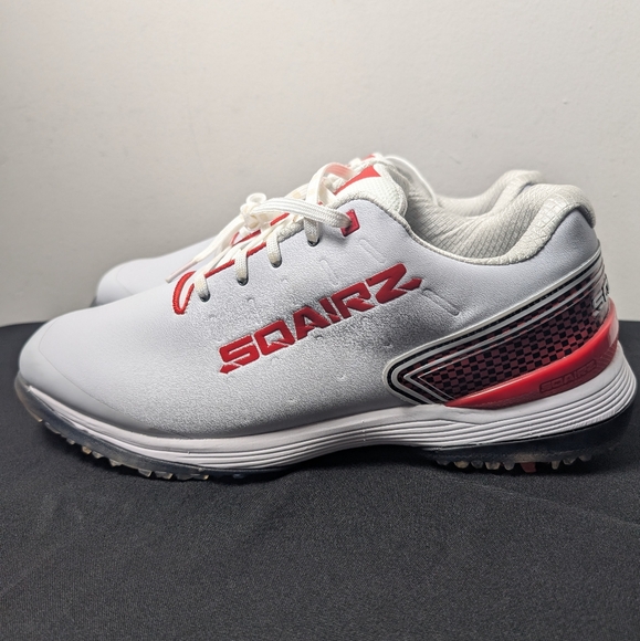 Sqairz Bold Men's Athletic Golf Shoes Replaceable Spikes White Red NEW